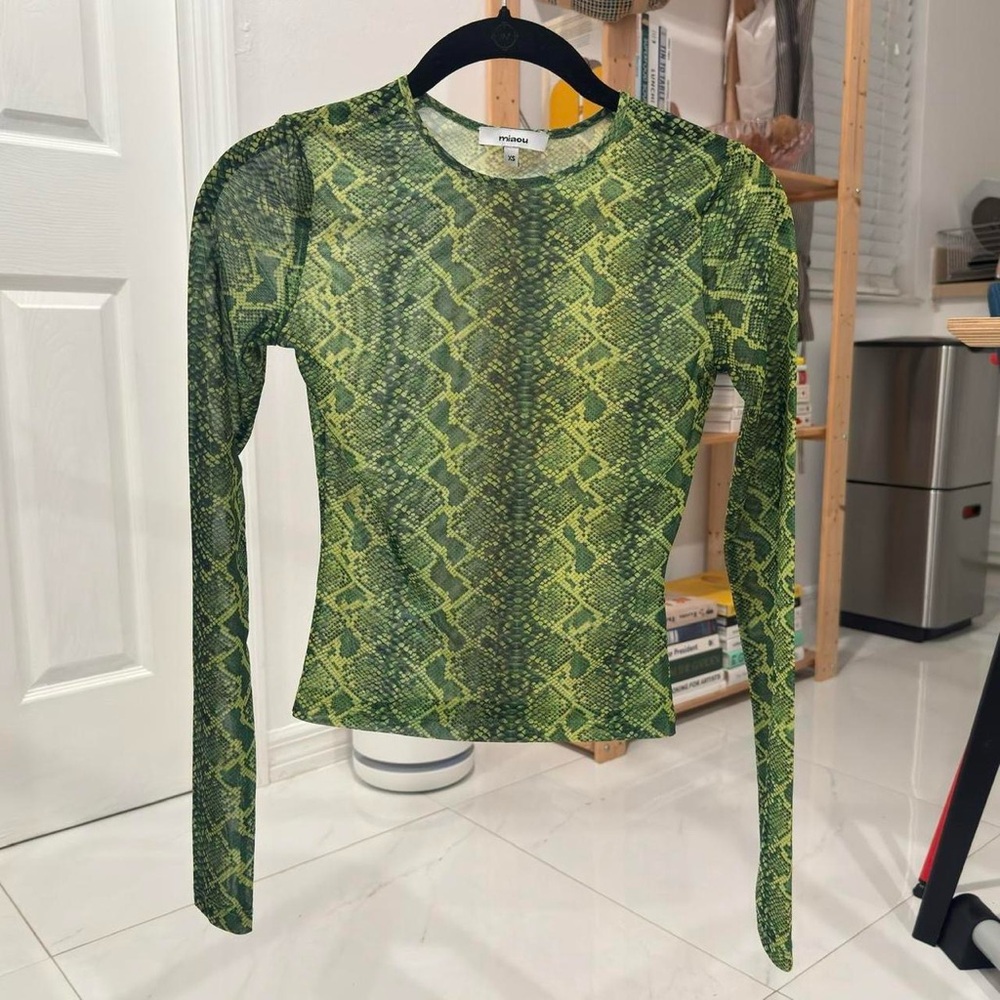 Miaou Green Python Sheer Top